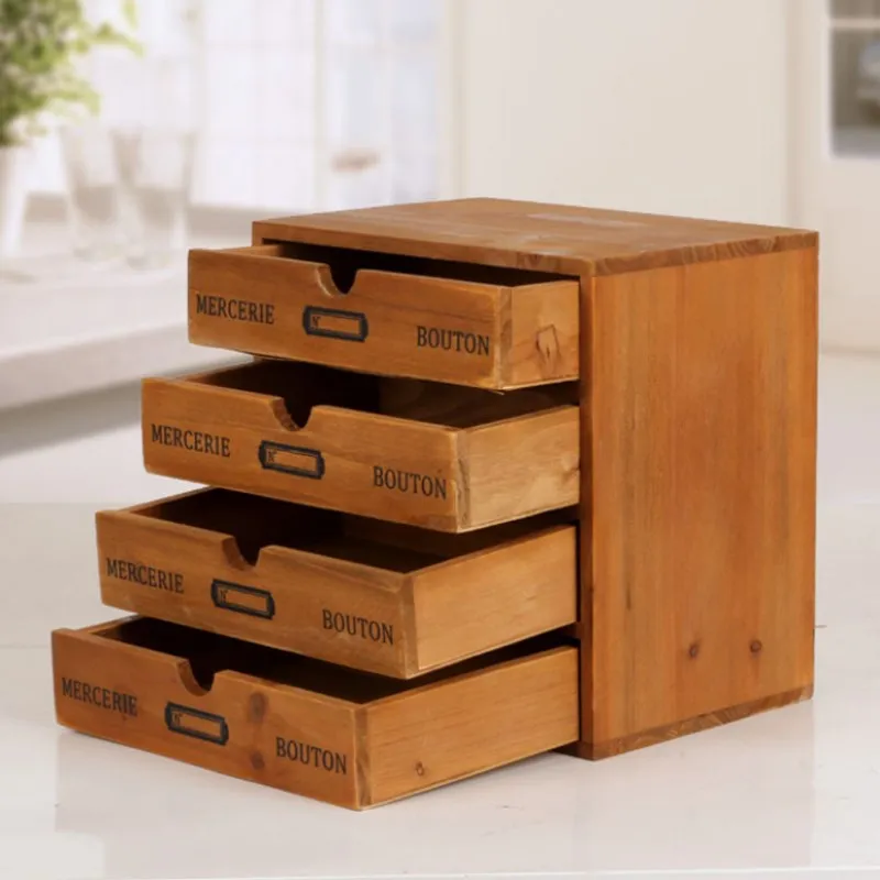 

Creative Grocery 3 Layer Retro Wooden Drawer Storage Cabinet Old Home Finishing Storage Cabine Household Storage Supplies