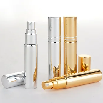 

10pcs 10ML Gold Silver Transparent Thin Glass Spray Bottle Sample Glass Vials Portable Mini Perfume Atomizer