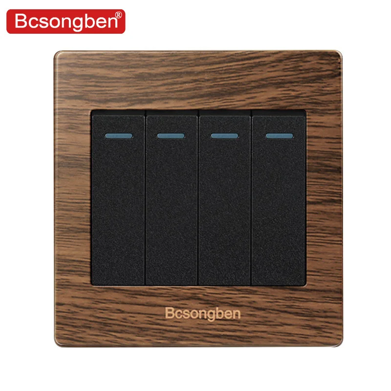 Bcsongben роскошь кнопочный настенный выключатель 4 Gang 2 Way светильник переключатель прерыватель матовая текстура древесины Панель 10A AC 110~ 250V