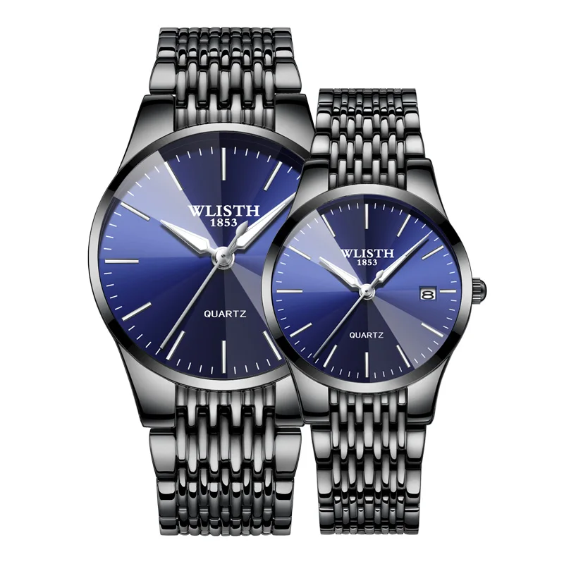 Wlisth пару часов Лидирующий бренд класса люкс Водонепроницаемый часы Для мужчин Для женщин Ультра-тонкие ручные часы набор Автоматическая Дата подарок Relogio Reloj - Цвет: black blue