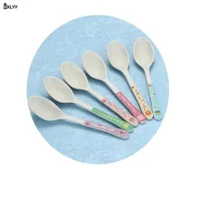 BXLYY Новинка бамбуковое волокно Зеленый мультфильм подсказка ложка для еды кухонный гаджет детский подарок на день рождения принадлежности Spoon.7z