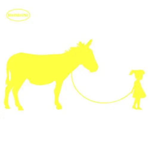 HotMeiNi Girl Walking A Donkey Vinyl Decal Novelty Car Sticker Car Window Wall Bumper Funny Pet Mule 18cm x 8cm
