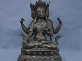 

16'' Tibet 3 Faces 4 Arms Avalokitesvara Chenrezig Kwan-yin Buddha Bronze Statue
