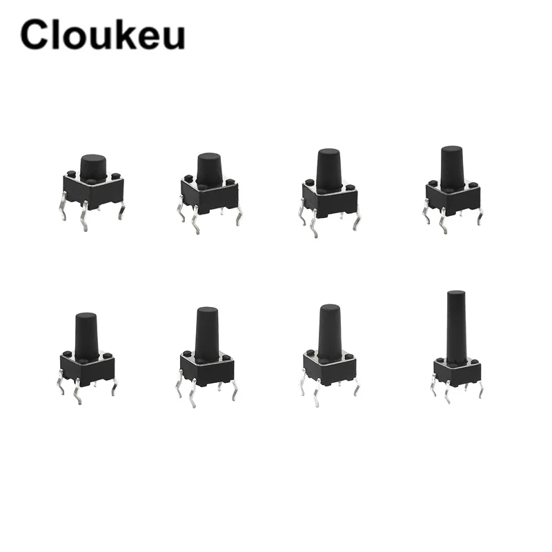 

100Pcs DIP 4Pin 6*6 Tact switch Micro button switch 6x6x4.1/4.3/4.5/4.7/5/5.5/6/6.5/6.7/7/7.3/7.5/8mm