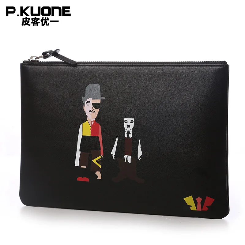 

P.KUONE Genuine Leather Clutch Bag Fashion Men Handbag Pattern Men Wallet Bag Travel Phone Bag Card Holder Male Coin Purse