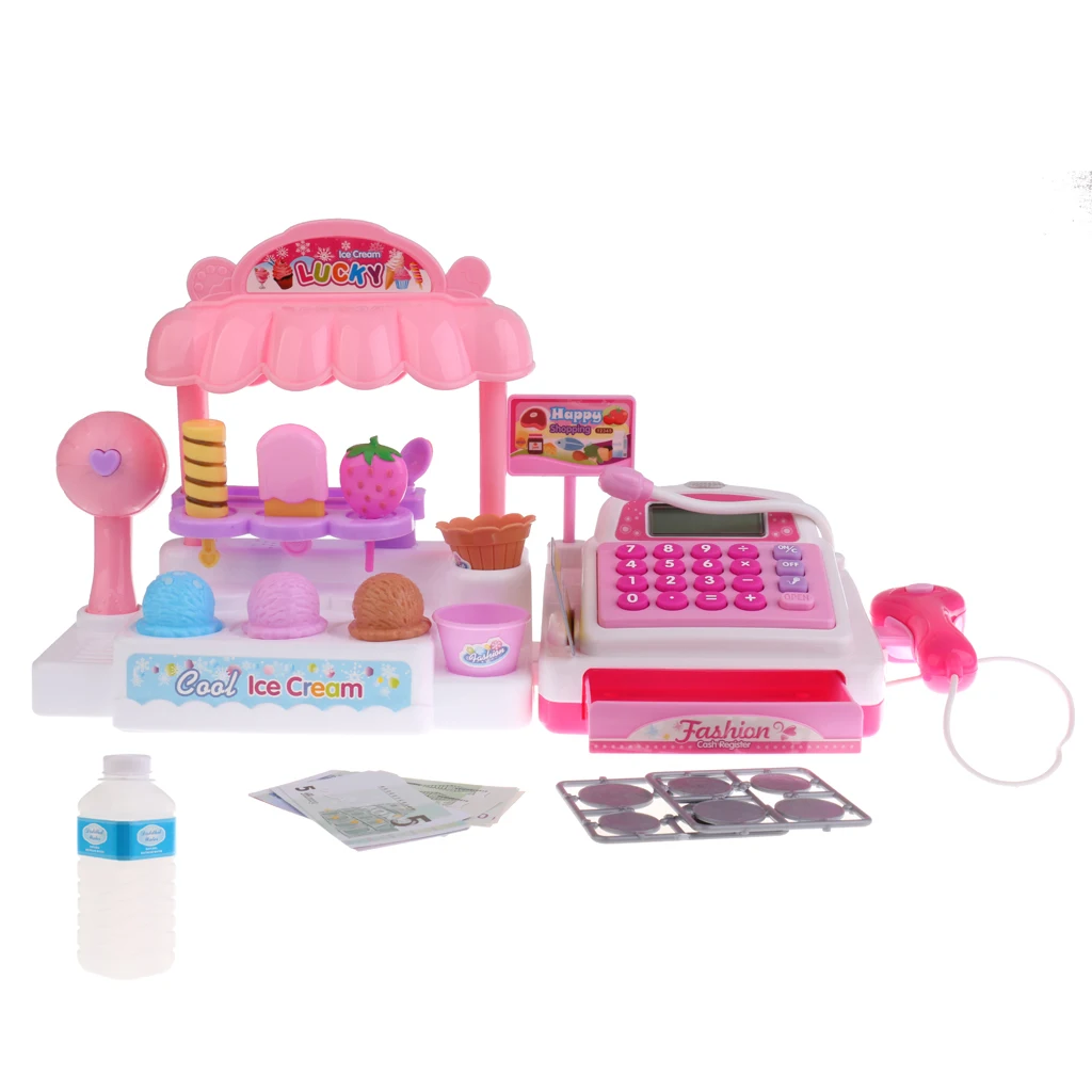 Simulation Ice Cream Store Cash Register Set for Kids Children Holiday Time Pretend Play Toy Birthday Gift