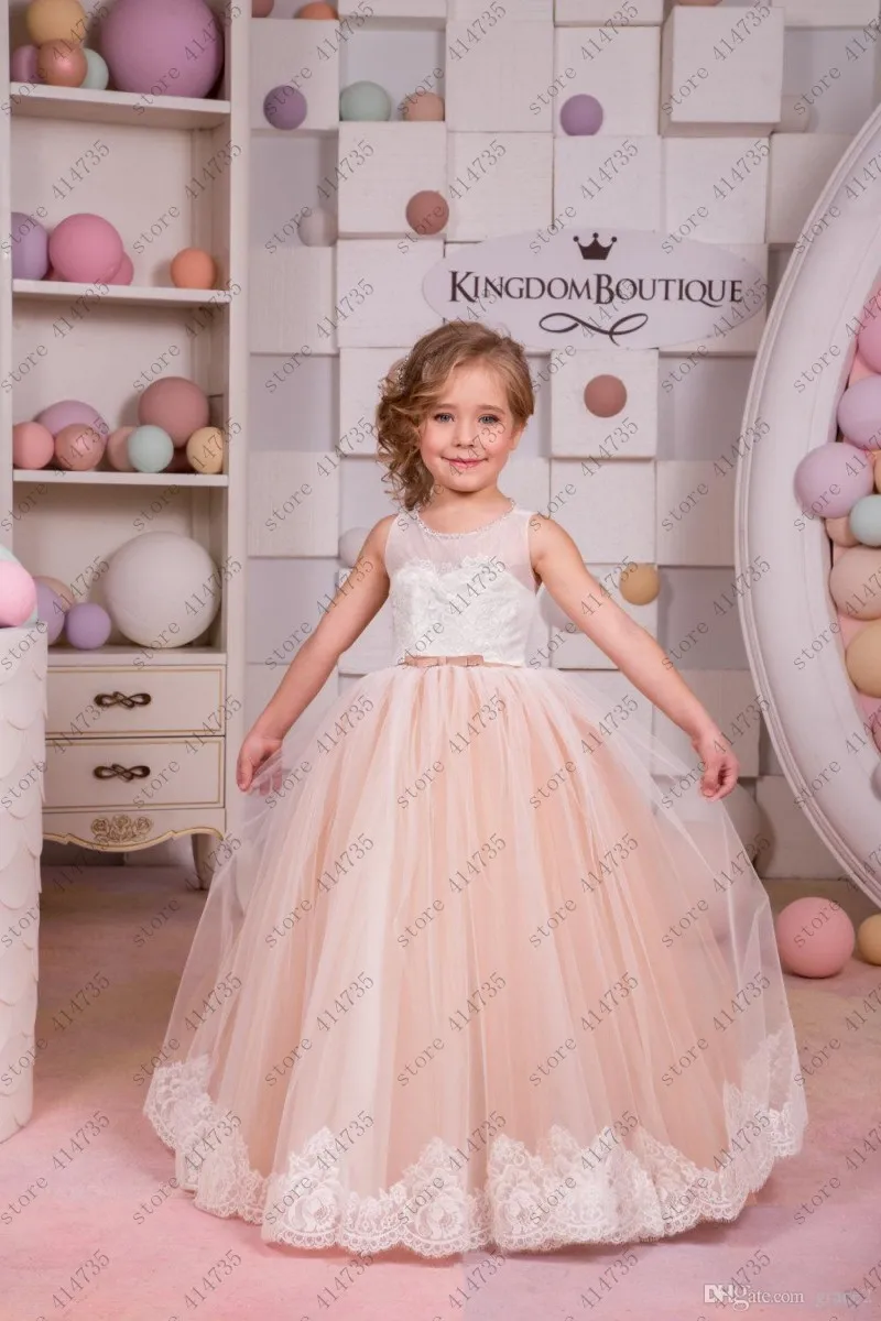 

Stunning Scoop flower girl dresses for kids Tulle Customized first communion dresses girls ball gown 2-14