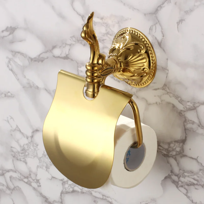 New Wall Mounted luxury Crystal Style Solid Brass gold Toilet Paper Holder Golden Tissue Bar