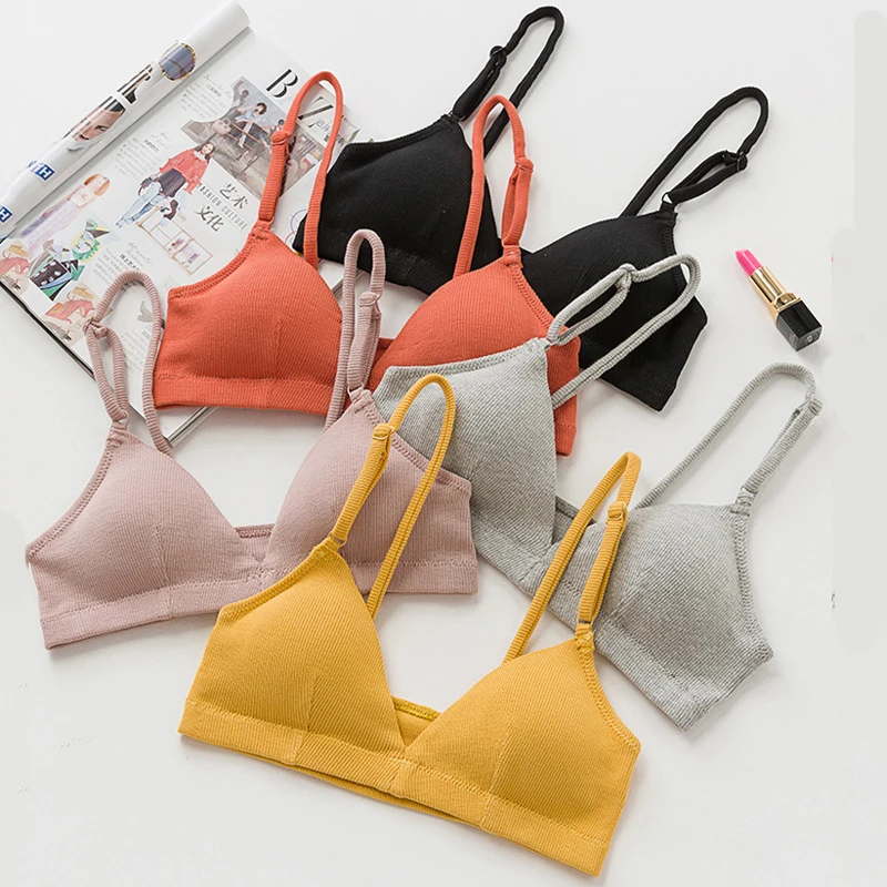 

The New Seamless Wire Free Bra Elastic Straps Ribbed Plunge Bra 3/4 Bra Adjusted-straps Comfort Stretch Young Lady Sexy Bralette