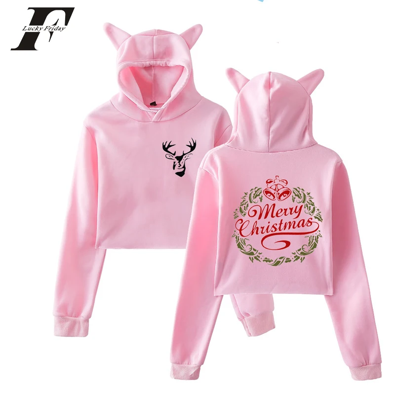 LUCKYFRIDAYF 2018 Merry Christmas Pop Women Fashion Kawaii Pop Crop Top
