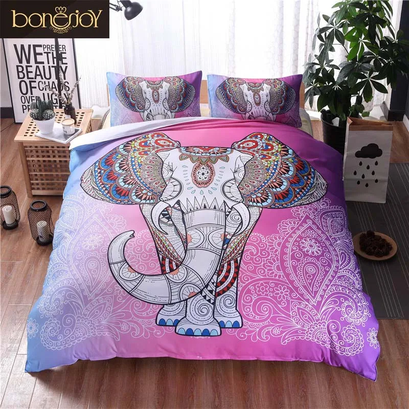 Bonenjoy Elephant Bedding Pink Mandala Elephant Bedding Sets Queen