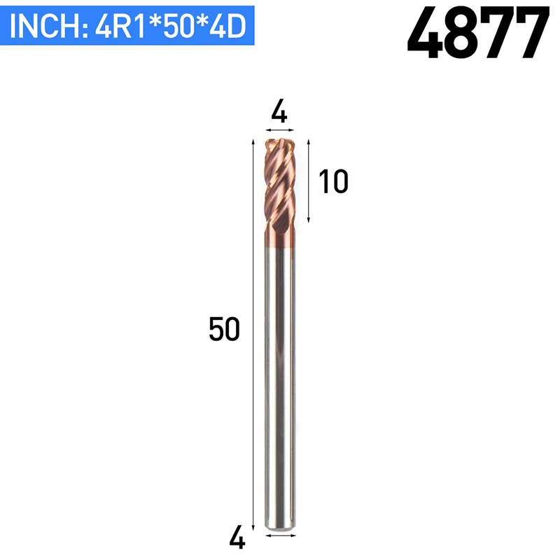 HUHAO 1 шт. Вольфрамовая сталь круглый нос резак ЧПУ Инструмент сплав покрытие резак 4 лезвия Концевая фреза медь чугун обработки фрезы - Длина режущей кромки: 4877