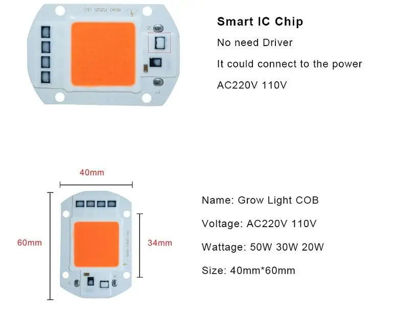 50 Вт чип для выращивания полный спектр 380-840nm DC12V 32V 110VAC 220AC+ 50W led объектив 12V 46X40MM 110V 60X40MM