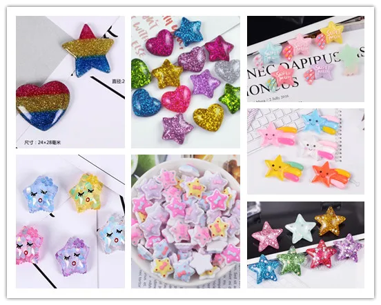 

pentagram Kawaii flat back resin star moon with glitter DIY resin cabochons Craft For DIY Scrapbooking accessories wholesale