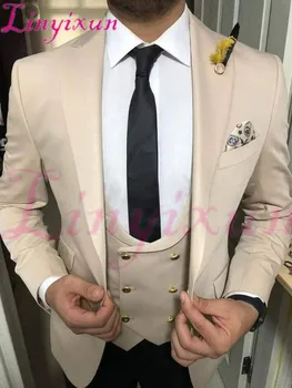 

Linyixun double breasted Men Suit latest coat pant designs Skinny Wedding Groom Blazer Prom 3 piece costume homme mens suits