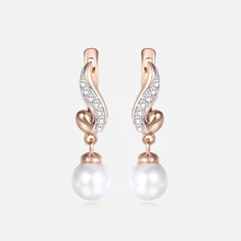Прозрачные жемчужные серьги с кубическим цирконием для женщин и девушек 585, серьги-гвоздики из розового золота, Модные женские ювелирные изделия для девушек, подарки KGE143