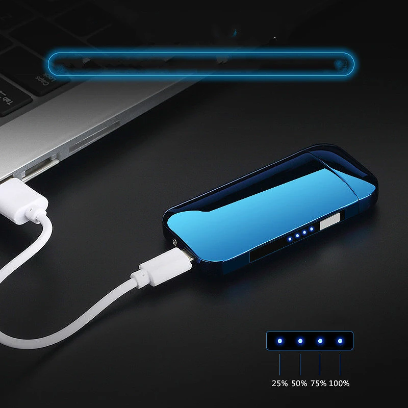 Metal Windproof Electronic Usb Charging Cigarette Lighter Double Arc Plasma Pulse Led Power Display