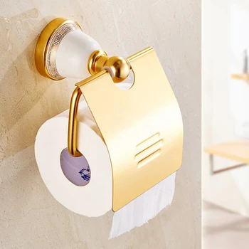 

Golden Tissue Storage Rack Bathroom Towel Bar Organizer Ceramic Base For Roll Paper Storage Holder Wall Mounted Shelf