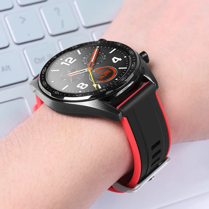 

22mm Two-color silicone strap For Huawei Watch GT/Watch GT Active 46mm/Honor watch Magic band Accessories Replacement wristband