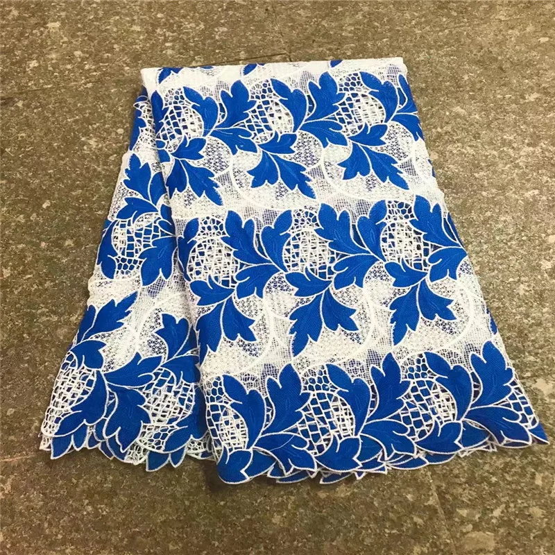 Hot sale royal blue and white african cord lace fabrics for party dress ...