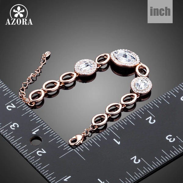 AZORA Water Drop Design Rose Gold Color Tiny Crystals Around 3pcs Clear Stellux Austrian Crystal Bracelet TS0134
