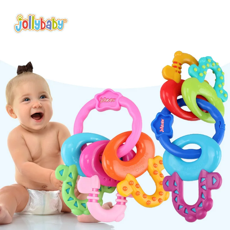 JOLLYBABY BPA бесплатно Baby Прорезыватель ключи Форма молярная Зубная щётка Training зуба жевательная прекрасный малыш колокол игрушки 3-12 м