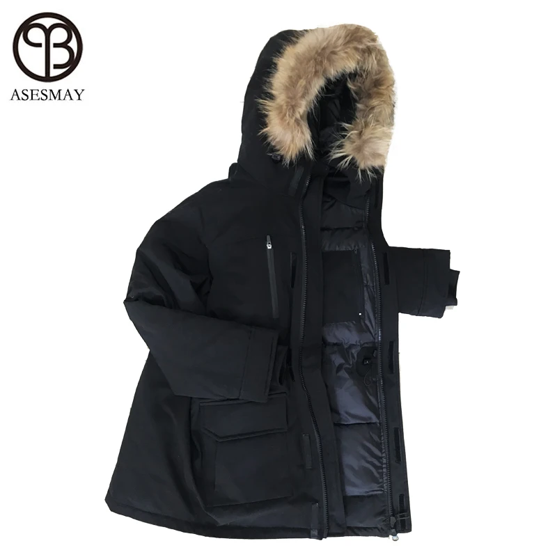 

Asesmay Men Down Jacket Goose Feather Coats Wellensteyn Jackets Male Long Casual Winter Puffer Jackets Youth Raccoon Fur Parkas