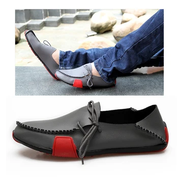 

2020 Spring Plus Size 38-47 Men Red Soft Bottom Breathable Leather Shoes Men Loafers Fashion Moccasins Comfortable Leather Shoes
