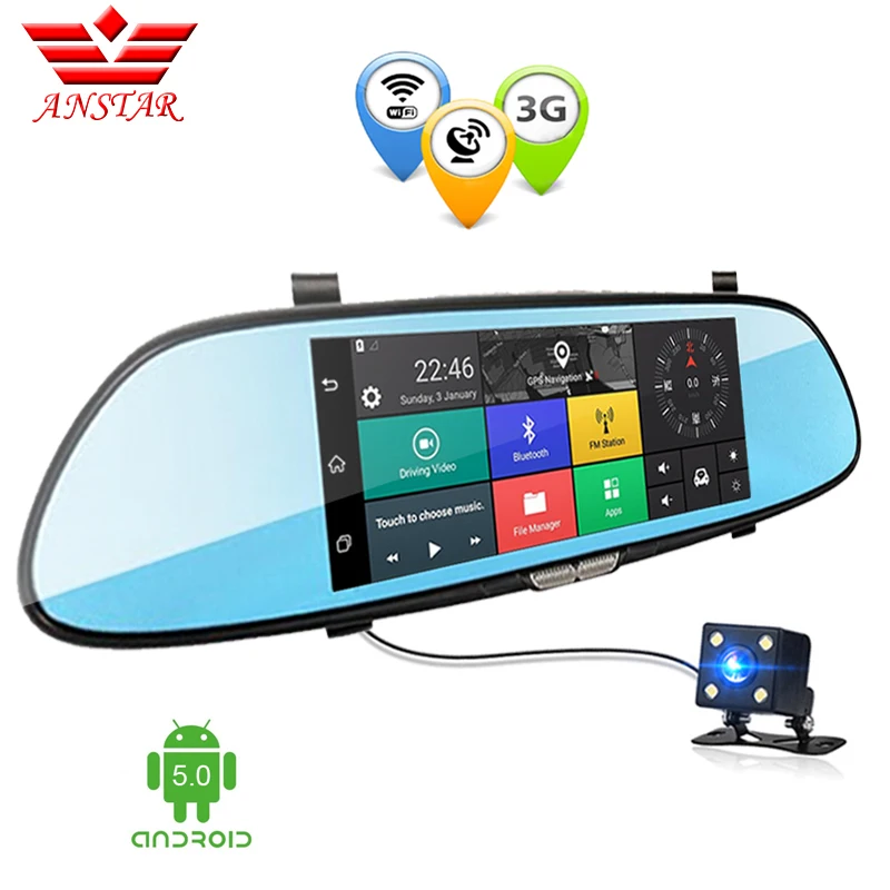 Автомобильный видеорегистратор с двумя объективами ANSTAR Android 3g 7 0 дюймов GPS Full HD 1080