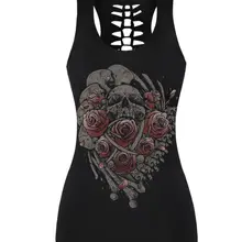 Футболка для бега с рисунком черепа, черный топ, Женская майка без рукавов, женская летняя майка для йоги, Спортивная гимнастическая майка