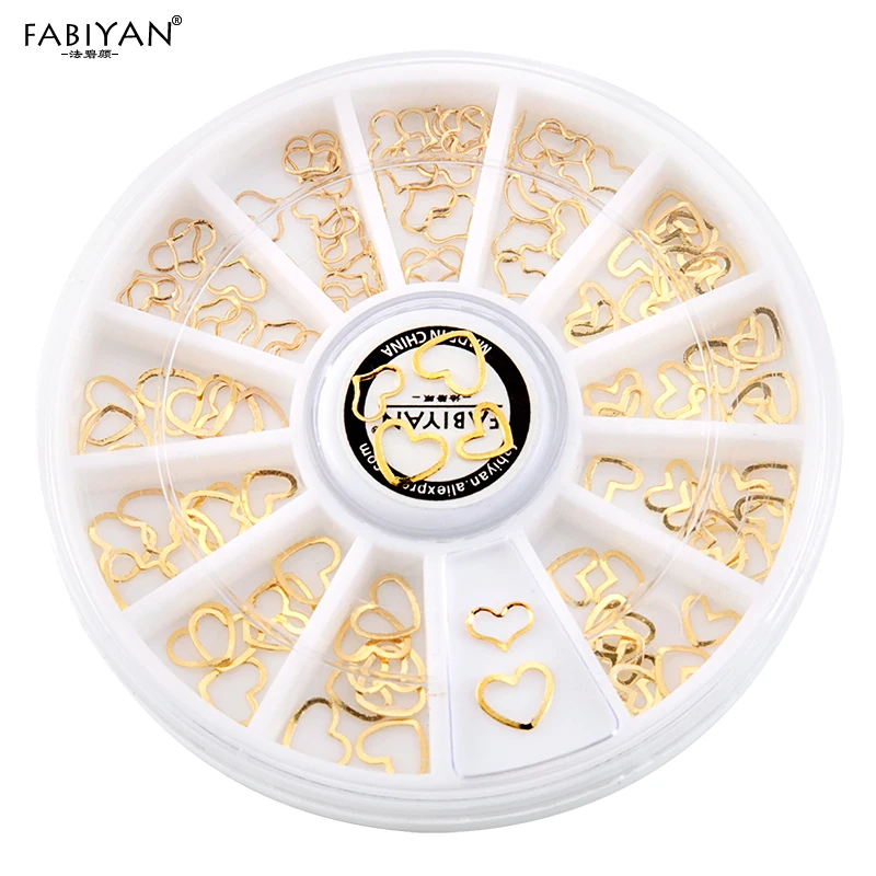 

Gold Heart Pattern 3D DIY Metal Hollow Manicure Nail Art Decoration Wheel Studs Accessories Alloy Jewelry Tips Polish Gel Tool