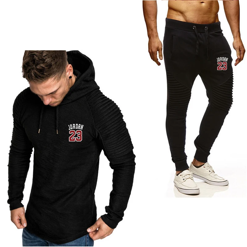 

Winter Autumn Men Hoodie sweatshirt jacket+ joggers sweatpants man printing suits sportwear Tracksuit Folded stripes clothing