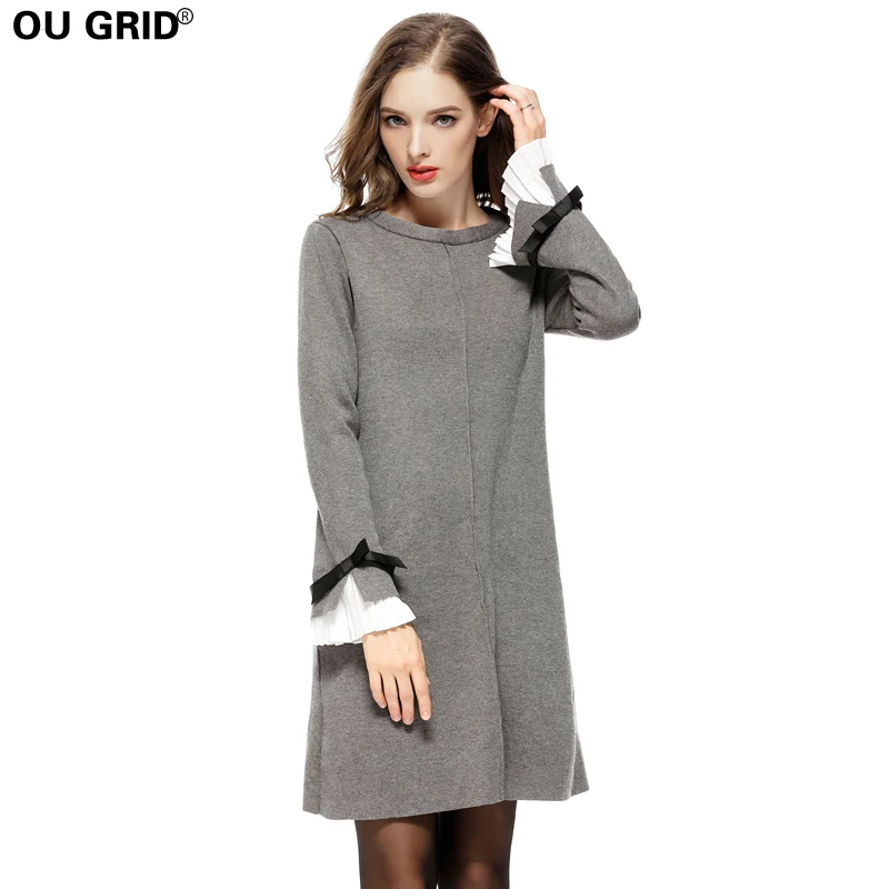 Женское трикотажное платье свитер с рукавом бабочкой|vestidos plus|knitted dresssweater dress |