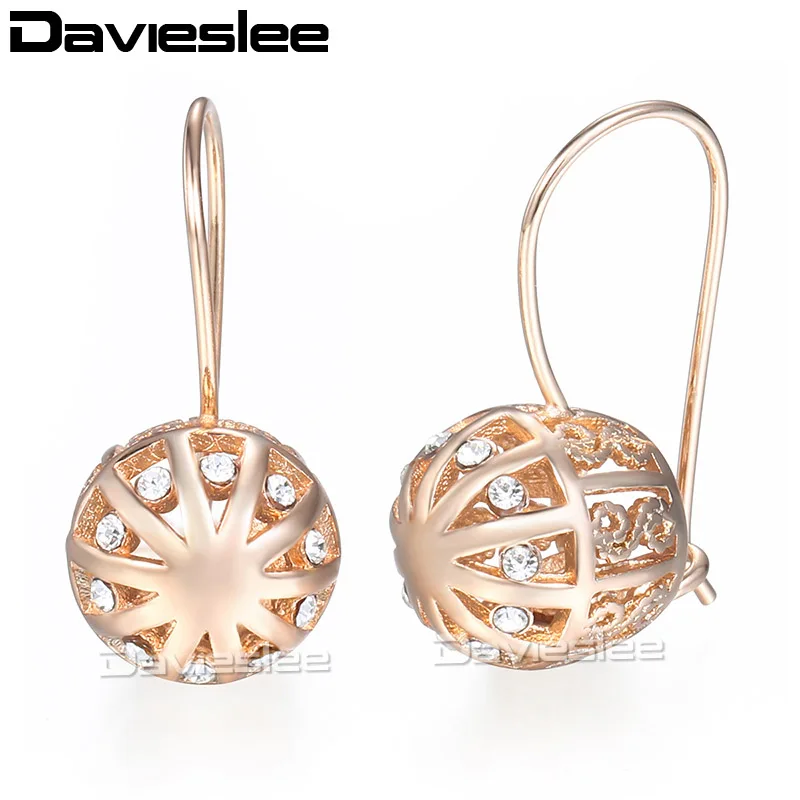 Davieslee Висячие серьги для женщин, гравированные цветы, круглый шар, женская серьга, 585, розовое золото, ювелирное изделие, модный подарок, DGE124 - Окраска металла: GE123