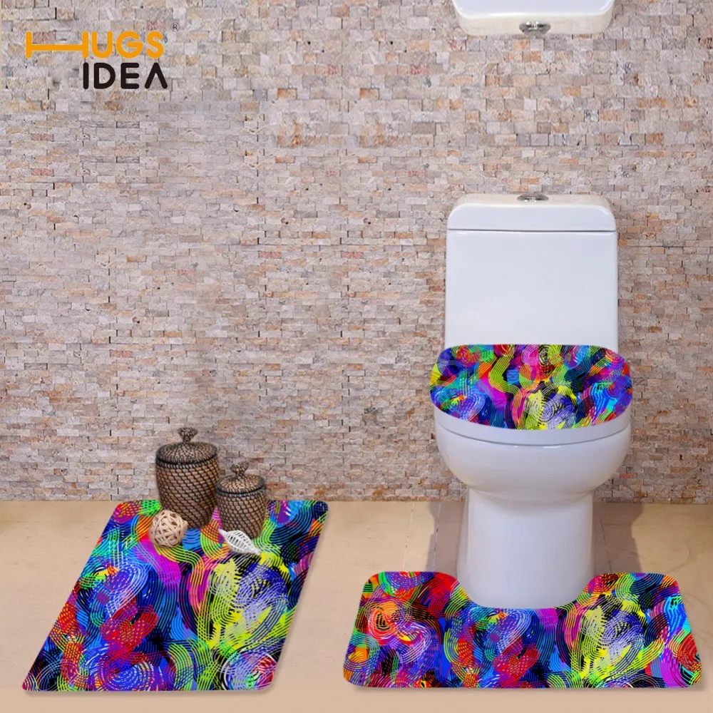 HUGSIDEA Fashion Toilet Seat Cover Multi color WC Bathroom Warm 3 PCS Toilet Accessories Set