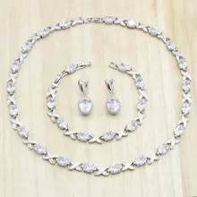 925 пробы серебряные Свадебные Ювелирные наборы для женщин Белый AAA циркония ожерелье серьги браслет подарок на день рождения