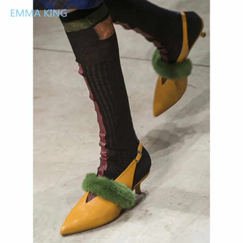 Новинка; женские туфли-лодочки на каблуке «рюмочка» для подиума; пикантные кожаные вечерние туфли на высоком каблуке с острым носком на меху; женские босоножки-гладиаторы - Цвет: as shown in picture