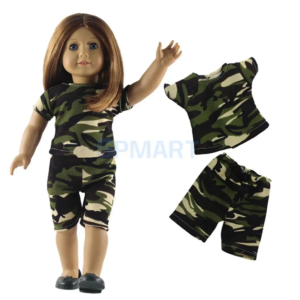 

Camo Short Sleeve T-shirt & Pants Suit Outfit Clothes for 18 inch Dolls Accessories