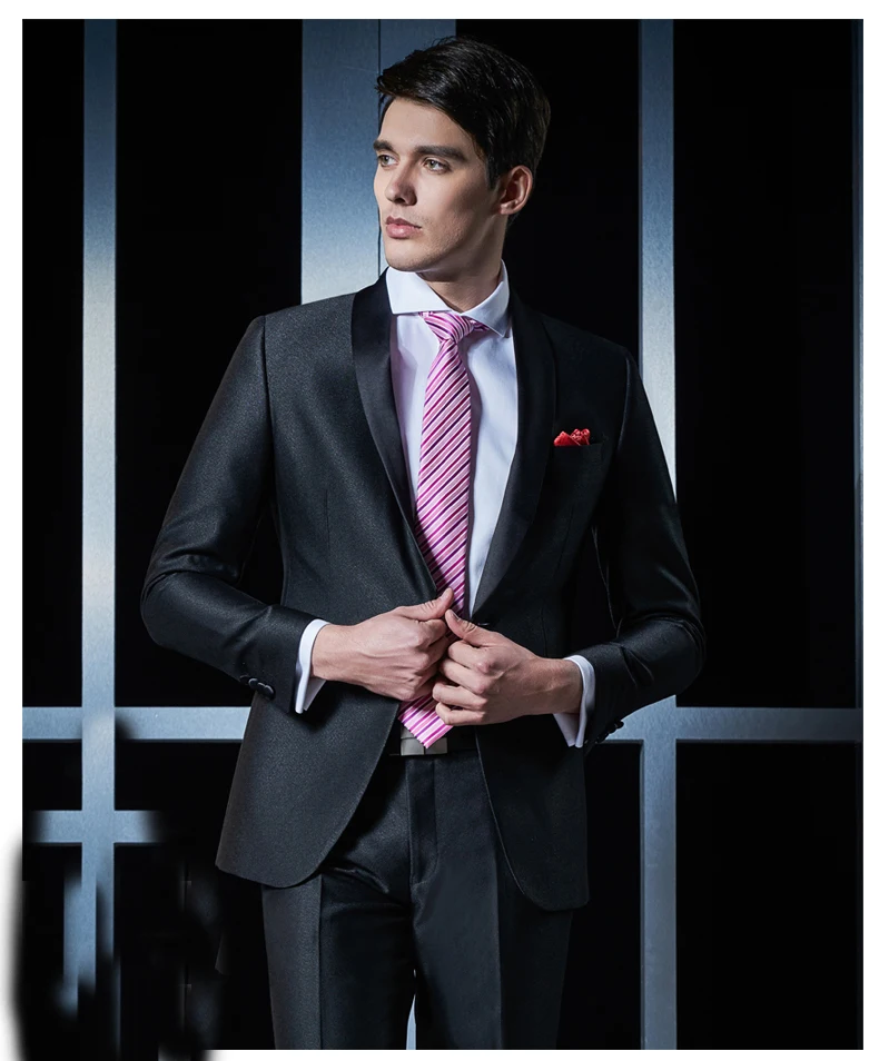Classic Black Fashion Groom Tuxedos Evening Business Prom Party Suits Business Suits Slim Fit for Men Shawl Collar 2 Pieces