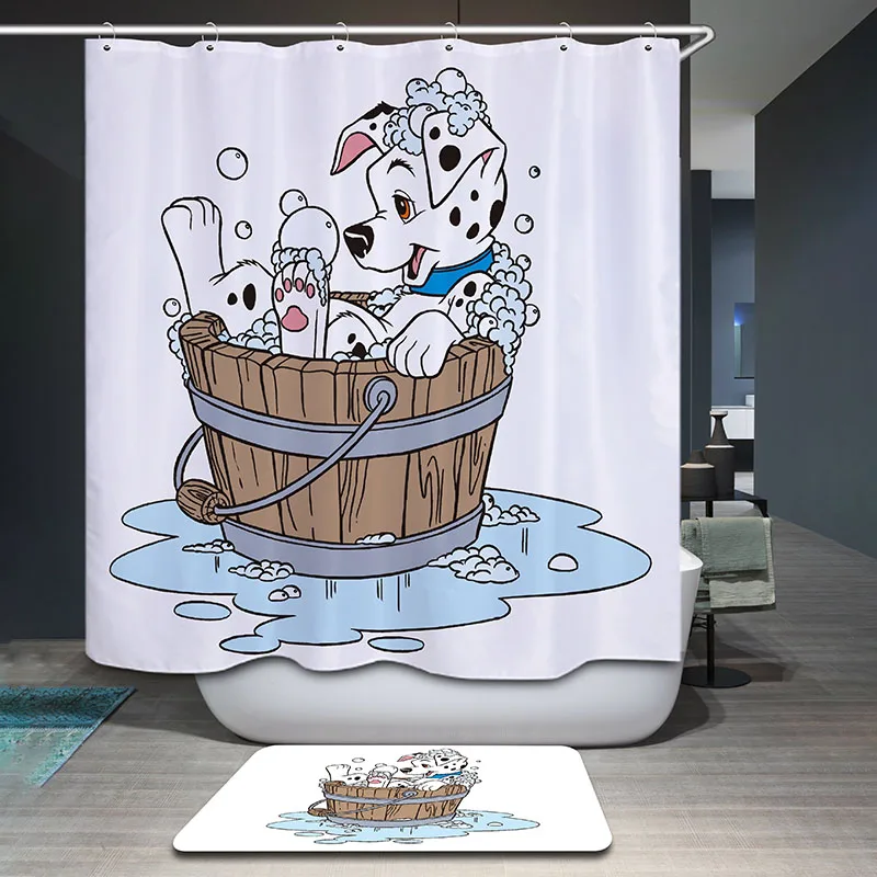 Monily Polyester Waterproof Cartoon Dog Cat Shower Curtain Bathroom