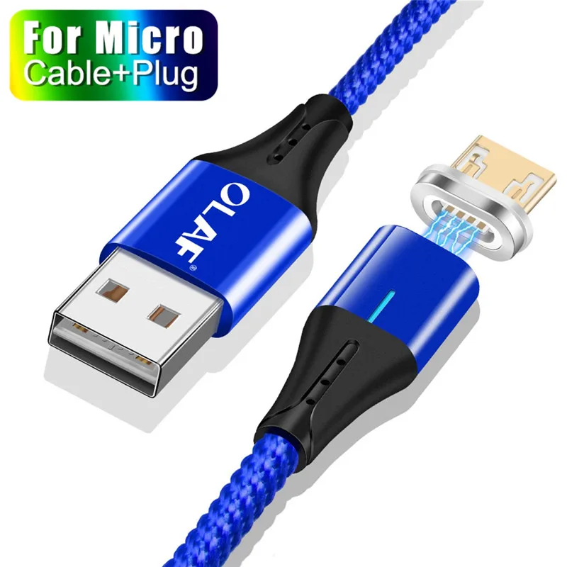 Магнитный кабель OLAF 3A Micro Usb type C QC 3,0 для быстрой зарядки телефона Microusb type-C магнитное зарядное устройство usb c для iphone huawei Xiaomi - Цвет: Blue Micro Cable