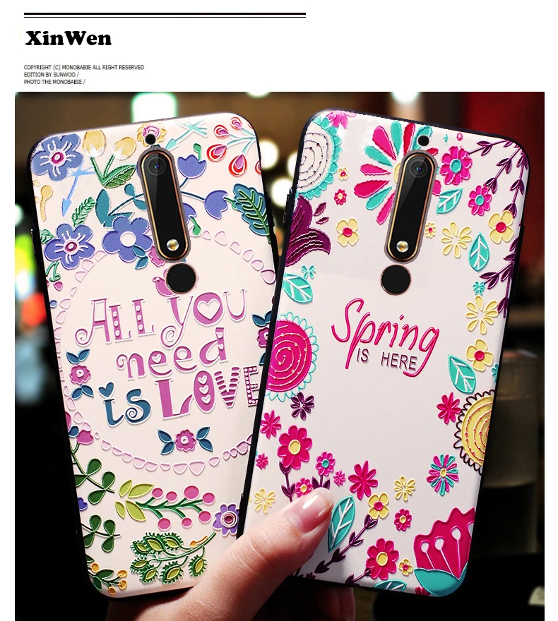

XinWen 3d luxury coque,cover,case For NOKIA 6 2017 5.5 Nokia6 2018 6.1 silicone Silicon tpu Relief Soft flower phone accessories