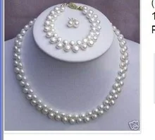 Прекрасный изысканные 2 ряда 7-8 мм белый Akoya культивированный жемчуг Цепочки и ожерелья браслет серьги слово Mujer для женщин серебро-ювелирные изделия