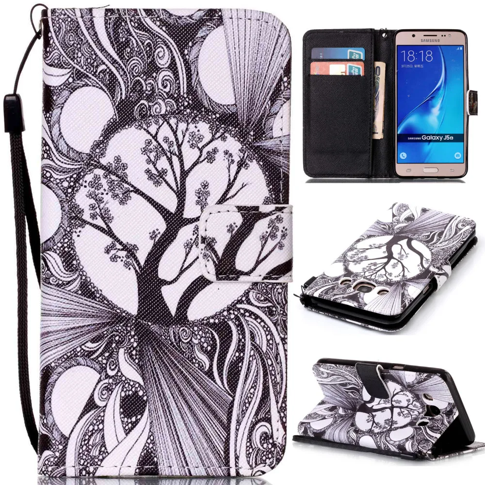 Cartoon Grey Tree Leather Flip Stand Wallet Holder + Hand Strap Pouch Cover Case For Samsung Galaxy J5 2016 J510 Funda Capa | Мобильные