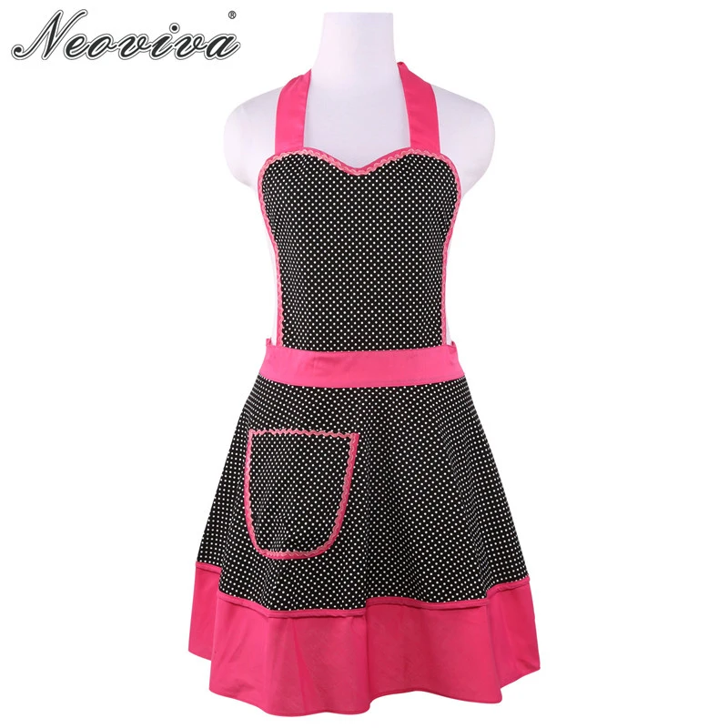 

Neoviva Vintage Thick Canvas Kitchen Apron for Women with Pocket Zoe Polka Dot Black Retro Women's Apron Dress Free Delanta Sexi