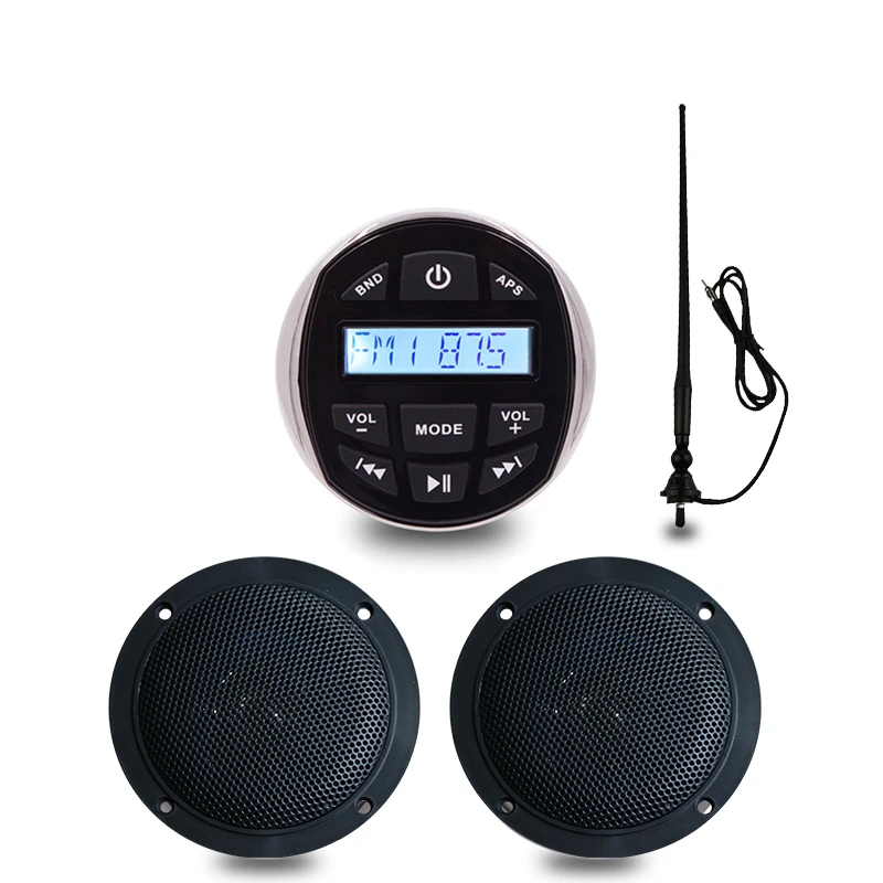 

Marine Stereo Boat Audio Bluetooth Radio FM AM USB MP3 Player for Motorcycle Auto ATV UTV +4" Waterproof Speaker +Radio Antenna