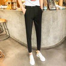 Men's trousers 2019 summer new non-elastic solid color small feet casual nine-minute trousers loose fashion youth men's wear Men's trousers 2019 summer new non-elastic solid color small feet casual nine-minute trousers loose fashion youth men's wear