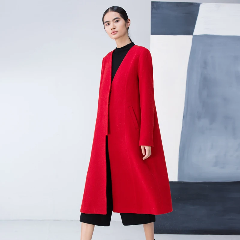 Asymétrique white Mélanges Redéfinir 2018 Coa Red Casual De La Woolen Plus Laine cou Longue Veste Blue Lâche Manteau Solide Amii Femmes Coat V navy Coat Taille Fentes D'hiver df8gYUqw