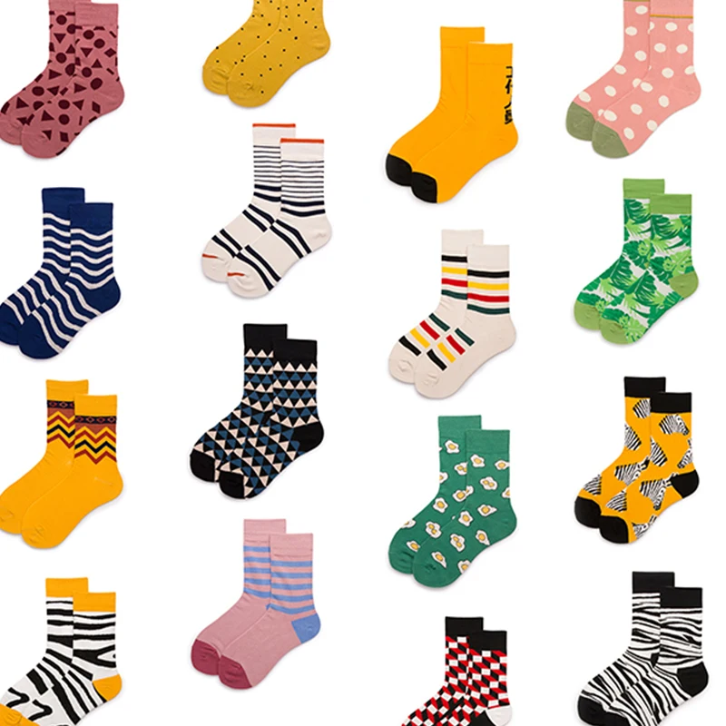 1 pair Women Socks Cotton Crew Lovers Socks Pink Green Yellow Colorful
