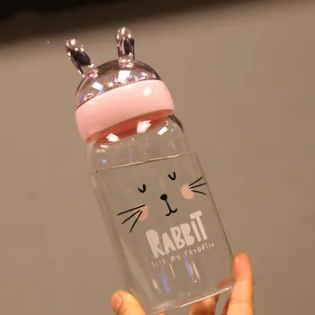 

Cartoon Portable Glass Water Bottle Cute Stars Sequins Micro Landscape Glass Children Water Bottle 360ML Brief Women Drinkware